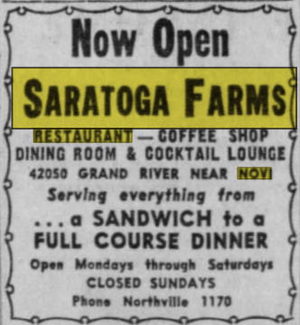 Saratoga Farms - 1953 Opening Ad